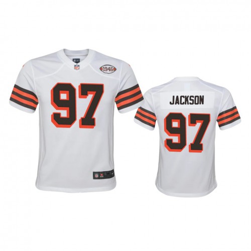 Youth Cleveland Browns #97 Malik Jackson 1946 Collection Alternate Game Limited Jersey - White Youth