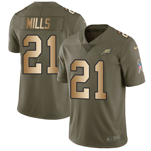 Philadelphia Eagles #21 Jalen Mills Olive/Gold Men's Stitched Limited 2017 Salute To Service Jersey Men's