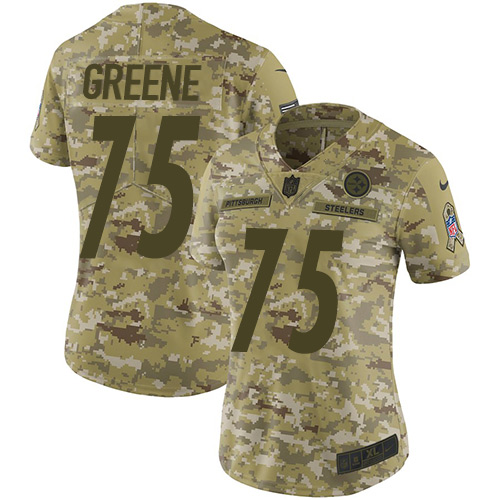Pittsburgh Steelers #75 Joe Greene Camo Women's Stitched Limited 2018 Salute to Service Jersey Womens