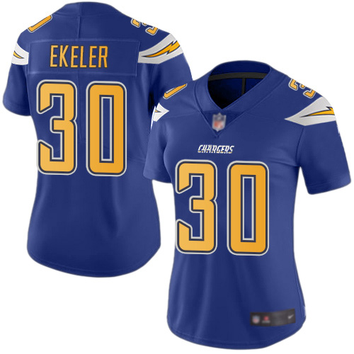 Chargers #30 Austin Ekeler Electric Blue Women's Stitched Limited Rush Jersey