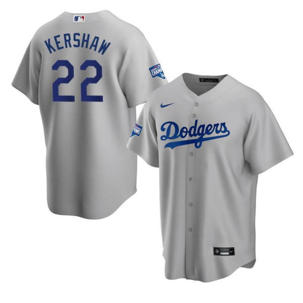 Men's Youth Women's Los Angeles Dodgers 22 Replica 2020 World Series Champions Gray Alternate Clayton Kershaw Jersey