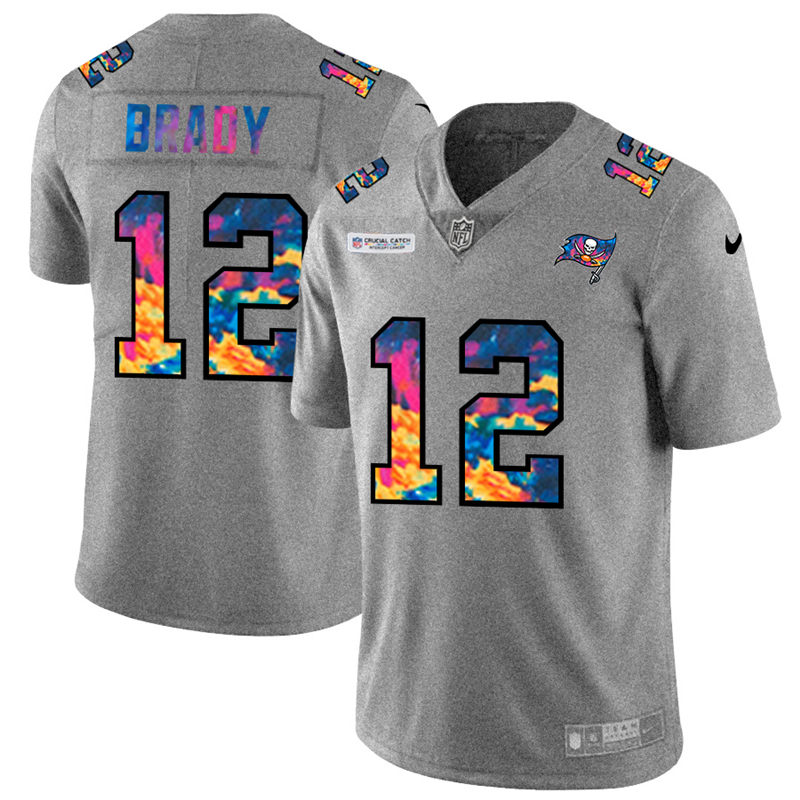 Tampa Bay Buccaneers #12 Tom Brady Men's Multi-Color 2020 Crucial Catch Jersey Greyheather