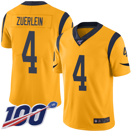 Los Angeles Rams #4 Greg Zuerlein Gold Men's Stitched Limited Rush 100th Season Jersey Men's
