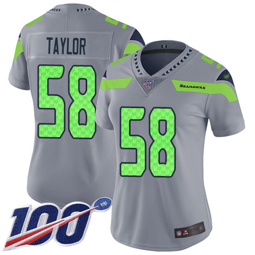 Seattle Seahawks #58 Darrell Taylor Gray Women's Stitched Limited Inverted Legend 100th Season Jersey Womens
