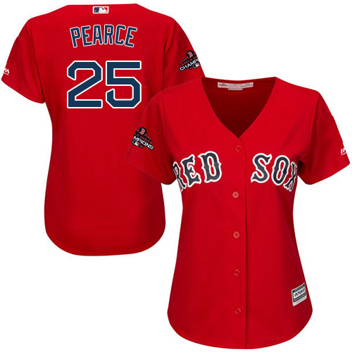 Boston Red Sox #25 Steve Pearce Red Alternate 2018 World Series Champions Women's Stitched Jersey Womens