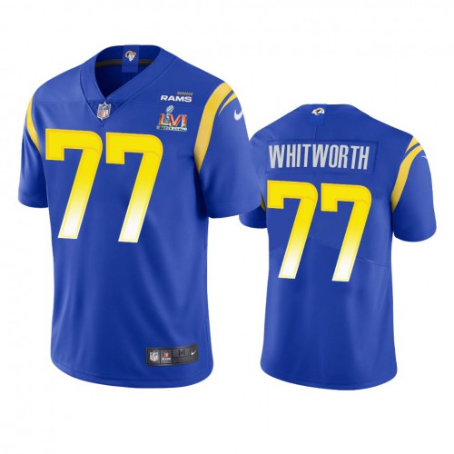 Los Angeles Los Angeles Rams #77 Andrew Whitworth Men's Super Bowl LVI Patch Vapor Limited Jersey - Royal Men's