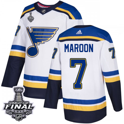 Adidas St. Louis Blues #7 Patrick Maroon White Road Authentic 2019 Stanley Cup Final Stitched Jersey Men's