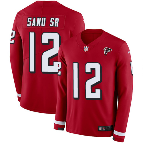 Atlanta Falcons #12 Mohamed Sanu Sr Red Team Color Men's Stitched Limited Therma Long Sleeve Jersey Men's