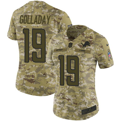 Detroit Lions #19 Kenny Golladay Camo Women's Stitched Limited 2018 Salute to Service Jersey Womens