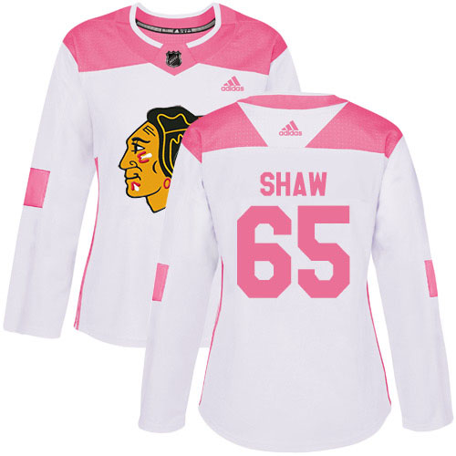 Adidas Chicago Blackhawks #65 Andrew Shaw White/Pink Authentic Fashion Women's Stitched Jersey Womens