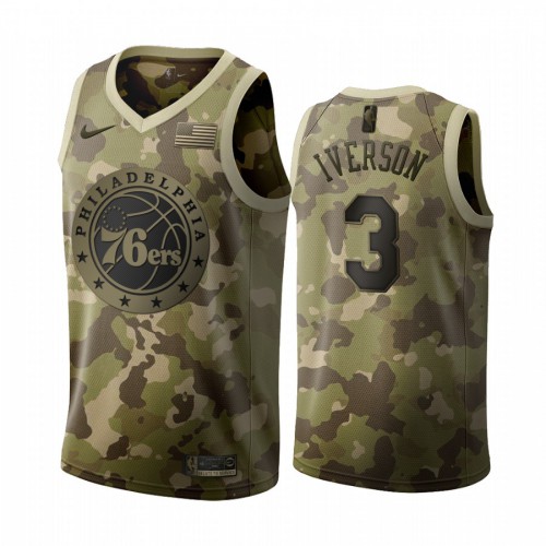Philadelphia 76ers #3 Allen Iverson 2019 Salute to Service Desert Camo Jersey Mens