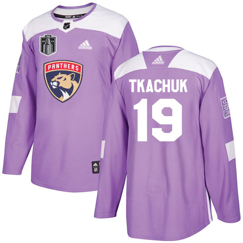 Adidas Panthers #19 Matthew Tkachuk Purple 2023 Stanley Cup Final Patch Authentic Fights Cancer Stitched Youth Jersey