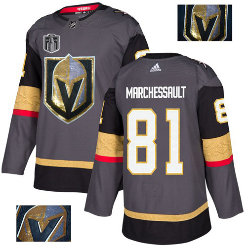 Adidas Golden Knights #81 Jonathan Marchessault Grey 2023 Stanley Cup Final Patch Home Authentic Fashion Gold Stitched Jersey