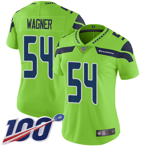Seattle Seahawks #54 Bobby Wagner Green Women's Stitched Limited Rush 100th Season Jersey Womens