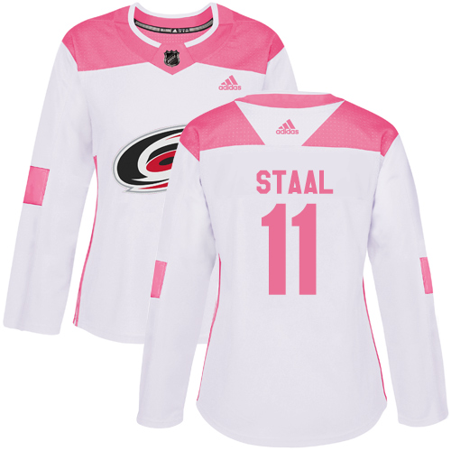 Adidas Carolina Hurricanes #11 Jordan Staal White/Pink Authentic Fashion Women's Stitched Jersey Womens