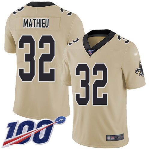 Saints #32 Tyrann Mathieu Gold Men's Stitched Limited Inverted Legend 100th Season Jersey