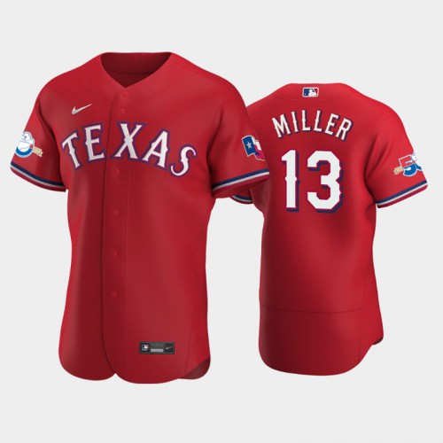 Texas Texas Rangers #13 Brad Miller Authentic 50th Anniversary Men's Alternate Jersey - Red Men's
