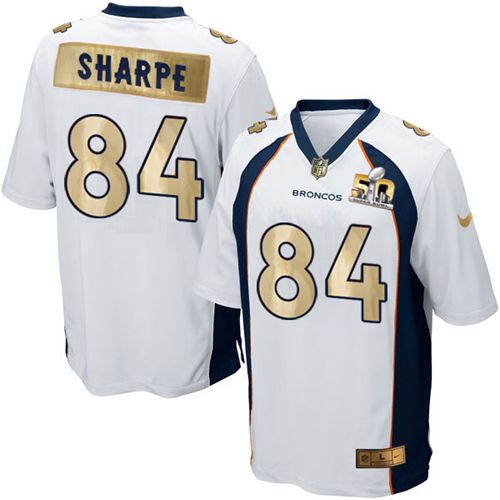 Denver Broncos #84 Shannon Sharpe White Men's Stitched Game Super Bowl 50 Collection Jersey Men's