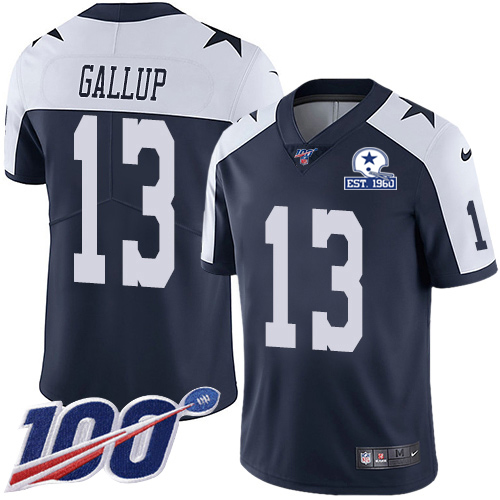 Cowboys #13 Michael Gallup Navy Blue Thanksgiving Men's Stitched With Established In 1960 Patch 100th Season Vapor Untouchable Limited Throwback J