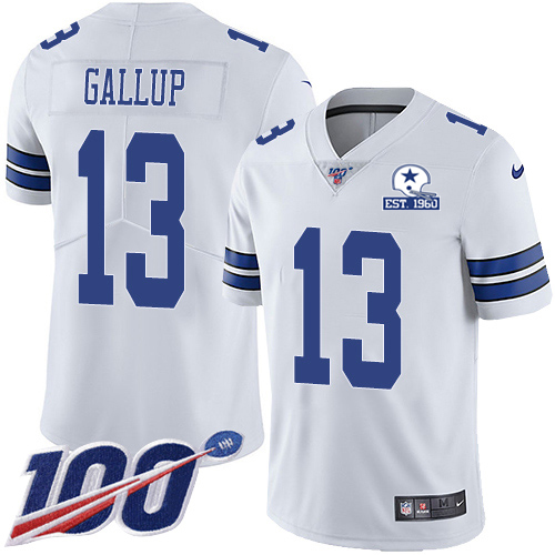 Cowboys #13 Michael Gallup White Men's Stitched With Established In 1960 Patch 100th Season Vapor Untouchable Limited Jersey
