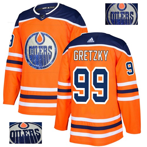 Adidas Edmonton Oilers #99 Wayne Gretzky Orange Home Authentic Fashion Gold Stitched Jersey Men's