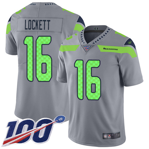 Seahawks #16 Tyler Lockett Gray Men's Stitched Limited Inverted Legend 100th Season Jersey