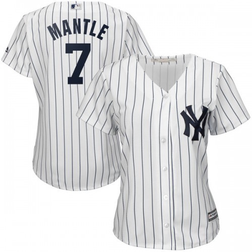 New York Yankees #7 Mickey Mantle White Strip Women's Fashion Stitched Jersey Womens