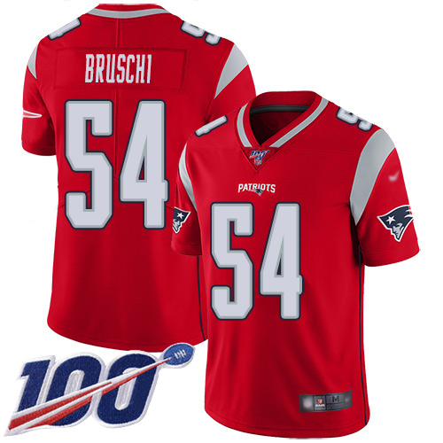 New England Patriots #54 Tedy Bruschi Red Men's Stitched Limited Inverted Legend 100th Season Jersey Men's
