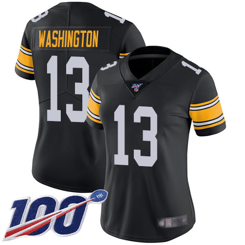 Pittsburgh Steelers #13 James Washington Black Alternate Women's Stitched 100th Season Vapor Limited Jersey Womens