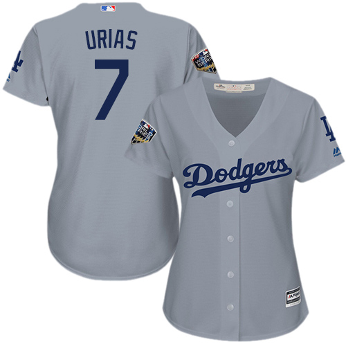 Los Angeles Dodgers #7 Julio Urias Grey Alternate Road 2018 World Series Women's Stitched Jersey Womens