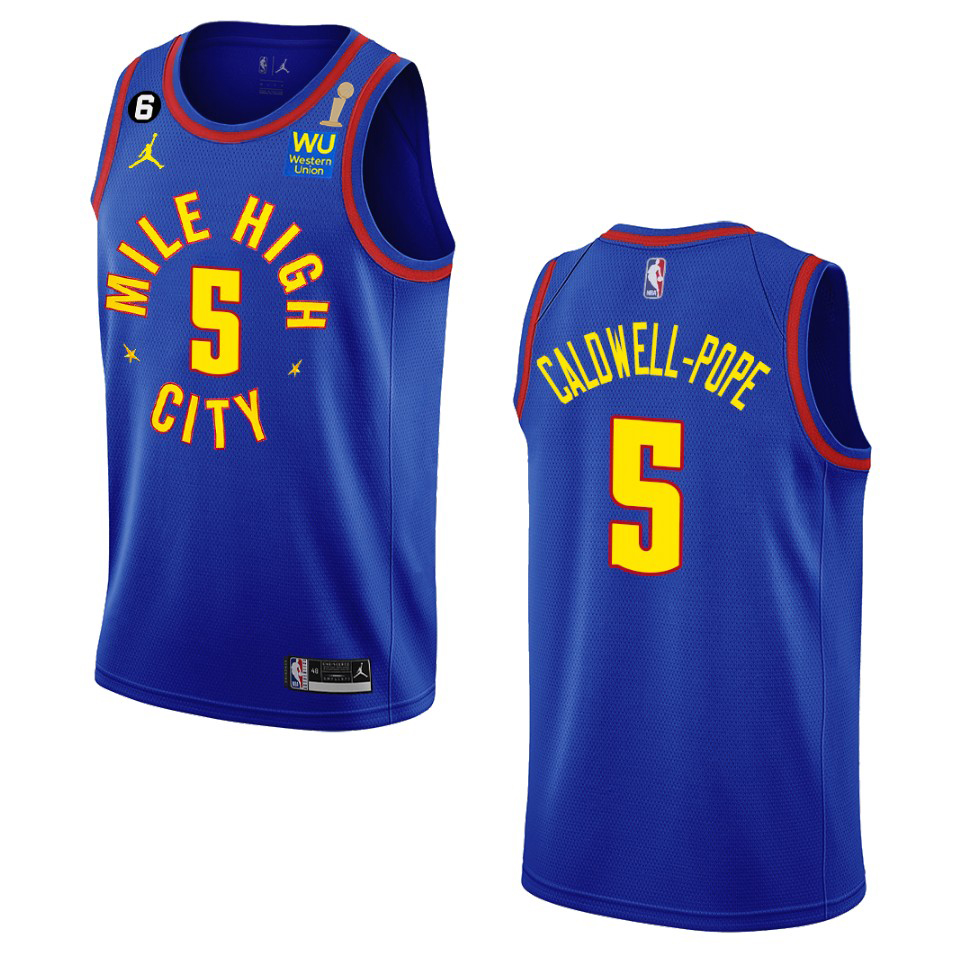 Denver Nuggets #5 Kentavious Caldwell-Pope Navy Men's 2023 Finals Champions Statement Edition Jersey