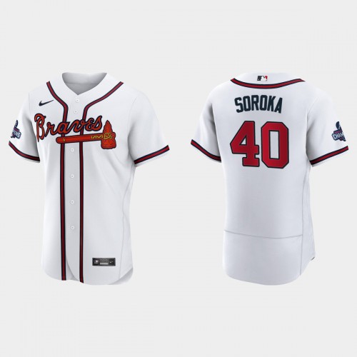 Atlanta Atlanta Braves #40 Mike Soroka Men's 2021 World Series Champions Patch Authentic Player Jersey - White Men's