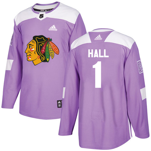 Adidas Chicago Blackhawks #1 Glenn Hall Purple Authentic Fights Cancer Stitched Jersey Men's
