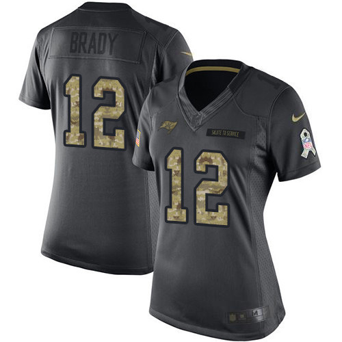 Buccaneers #12 Tom Brady Black Women's Stitched Limited 2016 Salute To Service Jersey