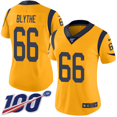 Los Angeles Rams #66 Austin Blythe Gold Women's Stitched Limited Rush 100th Season Jersey Womens