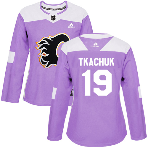 Adidas Calgary Flames #19 Matthew Tkachuk Purple Authentic Fights Cancer Women's Stitched Jersey Womens
