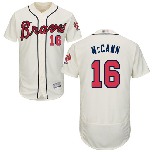 Atlanta Braves #16 Brian McCann Cream Flexbase Authentic Collection Stitched Jersey Men's