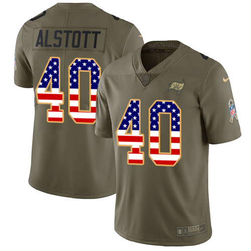 Buccaneers #40 Mike Alstott Olive/USA Flag Men's Stitched Limited 2017 Salute To Service Jersey
