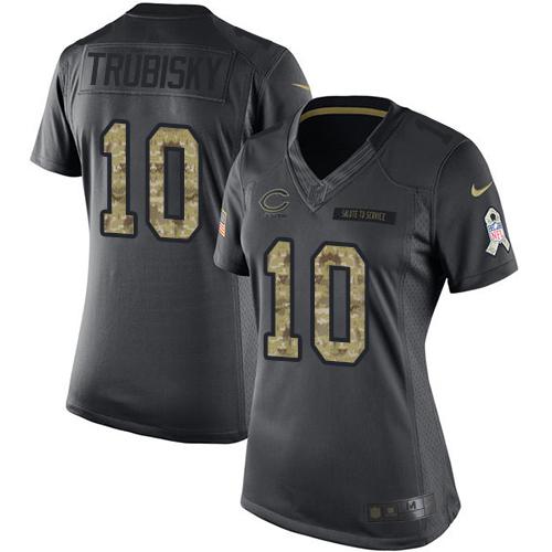Chicago Bears #10 Mitchell Trubisky Black Women's Stitched Limited 2016 Salute to Service Jersey Womens