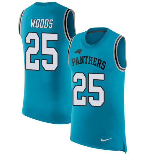 Panthers #25 Xavier Woods Blue Alternate Men's Stitched Limited Rush Tank Top Jersey