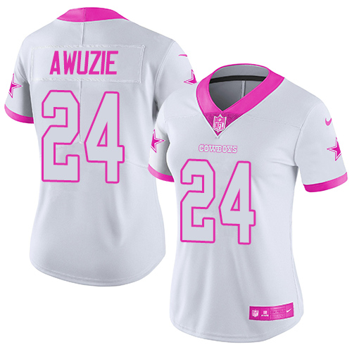 Dallas Cowboys #24 Chidobe Awuzie White/Pink Women's Stitched Limited Rush Fashion Jersey Womens