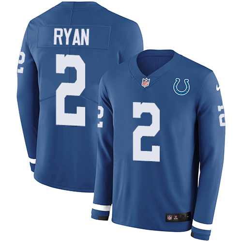Colts #2 Matt Ryan Royal Blue Team Color Youth Stitched Limited Therma Long Sleeve Jersey