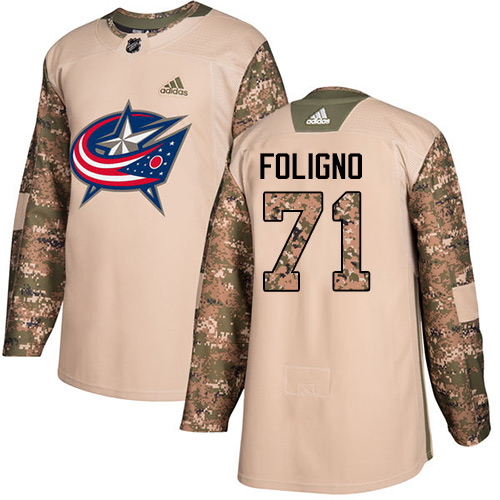 Adidas Columbus Blue Jackets #71 Nick Foligno Camo Authentic 2017 Veterans Day Stitched Jersey Men's