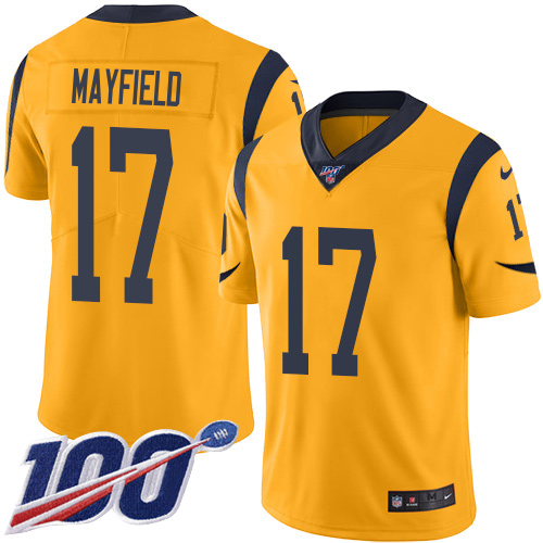 Rams #17 Baker Mayfield Gold Men's Stitched Limited Rush 100th Season Jersey