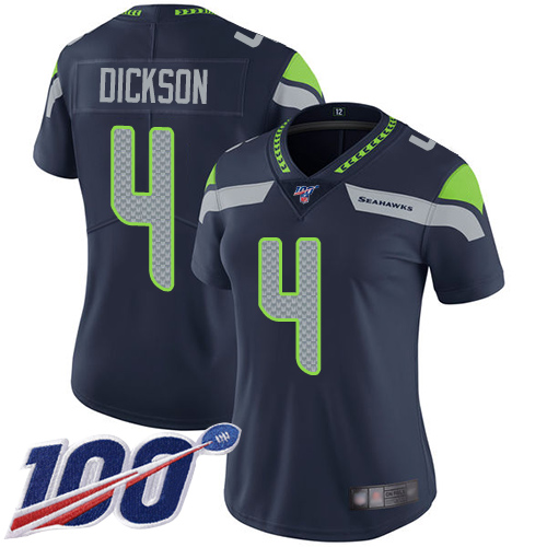 Seattle Seahawks #4 Michael Dickson Steel Blue Team Color Women's Stitched 100th Season Vapor Limited Jersey Womens