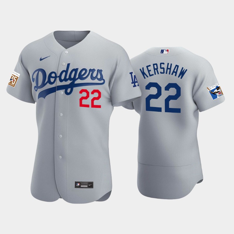 Los Angeles Dodgers #22 Clayton Kershaw Men's Jackie Robinson 75th Anniversary Authentic Jersey - Gray