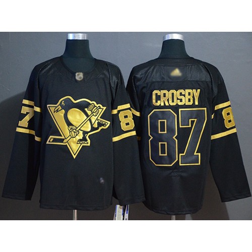 Adidas Pittsburgh Penguins #87 Sidney Crosby Black/Gold Authentic Stitched Jersey Men's
