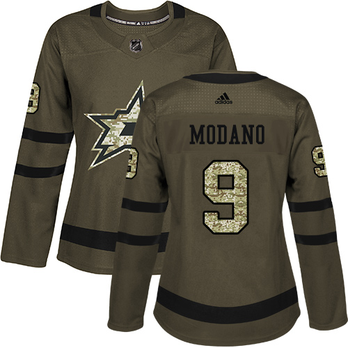 Adidas Dallas Stars #9 Mike Modano Green Salute to Service Women's Stitched Jersey Womens