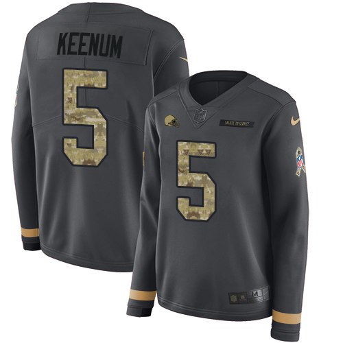 Cleveland Browns #5 Case Keenum Anthracite Salute to Service Women's Stitched Limited Therma Long Sleeve Jersey Womens