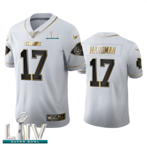Kansas City Kansas City Chiefs #17 Mecole Hardman Men's White Golden Super Bowl LIV 2020 Edition Vapor Limited 100 Jersey Men's